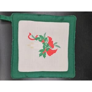 ​VINTAGE Neiman Marcus 10x10 in Christmas Pot Holder Hot Pad Holly Candle Ribbon